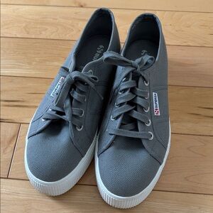 Superga Gray Canvas Platform Sneakers